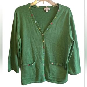 Christopher & Banks Green Cardigan with Colorful Buttons SIZE XL